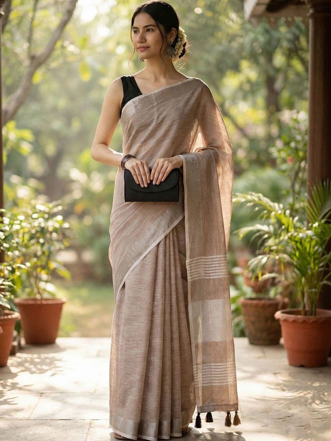 Mitera Striped Linen Blend Saree thumbnail 2