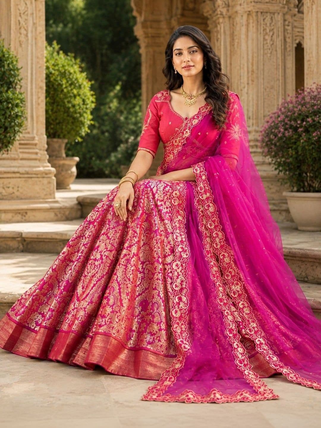 KALINI Women Embroidered Ready to Wear Lehenga & Unstitched Blouse With Dupatta thumbnail 6