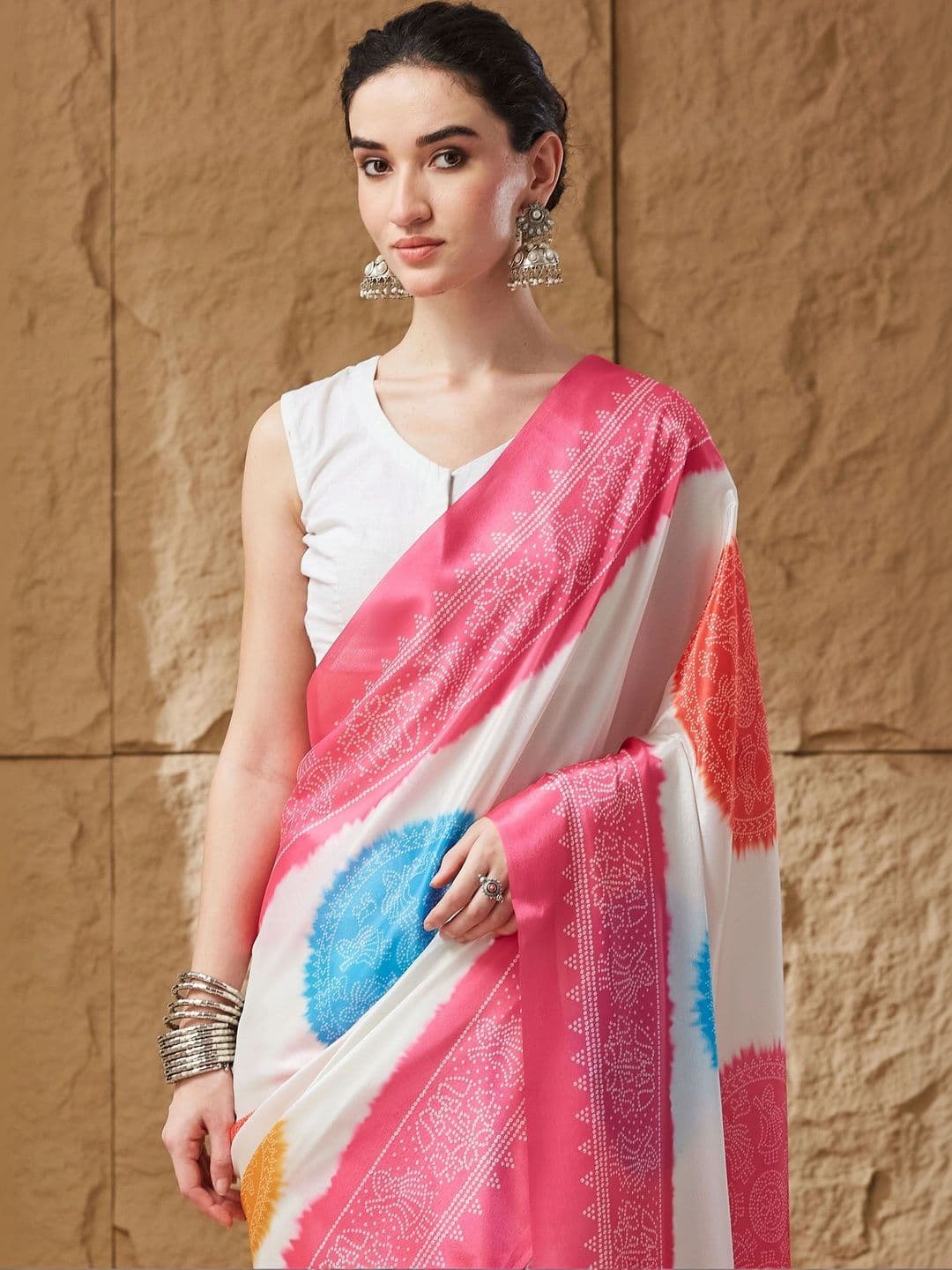 RACHNA Tie and Dye Satin Designer Ikat Saree thumbnail 2