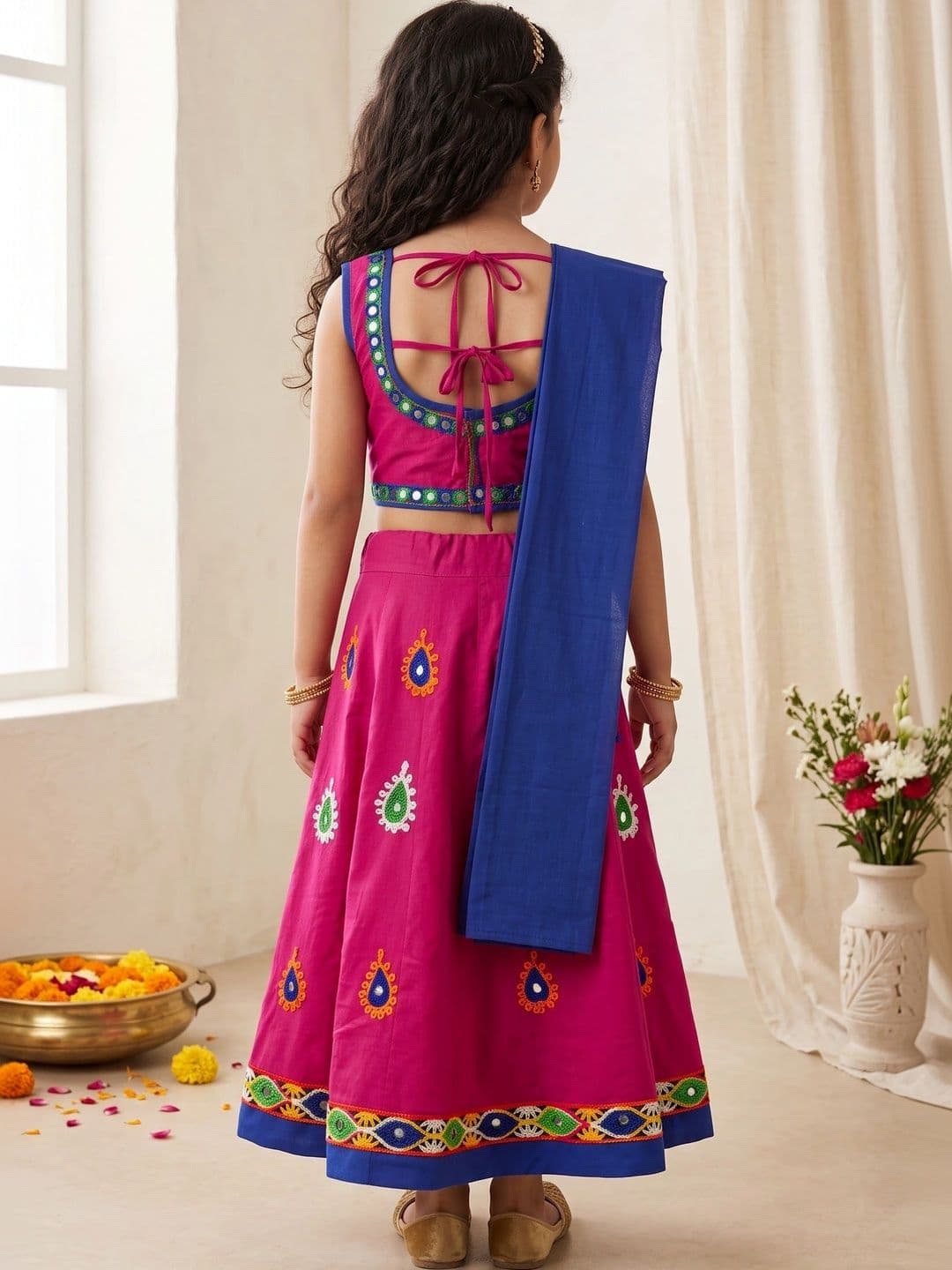ahhaaaa Girls Embroidered Mirror Work Ready to Wear Lehenga & Blouse With Dupatta thumbnail 6