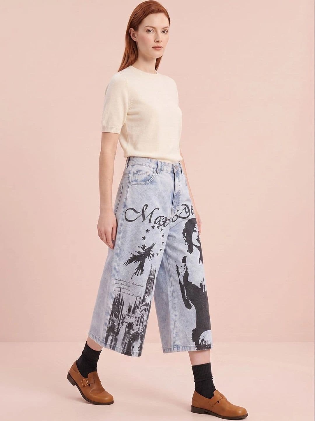 ATELIER REBEL Women Relaxed Fit Mid-Rise Heavy Fade Printed Jeans thumbnail 6