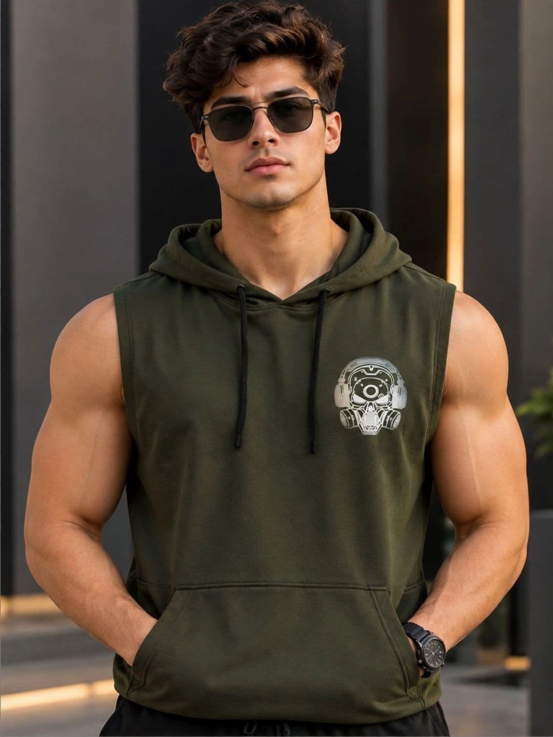 R.Code by The Roadster Life Co. Printed Cotton Blend Gym Vest - view 1