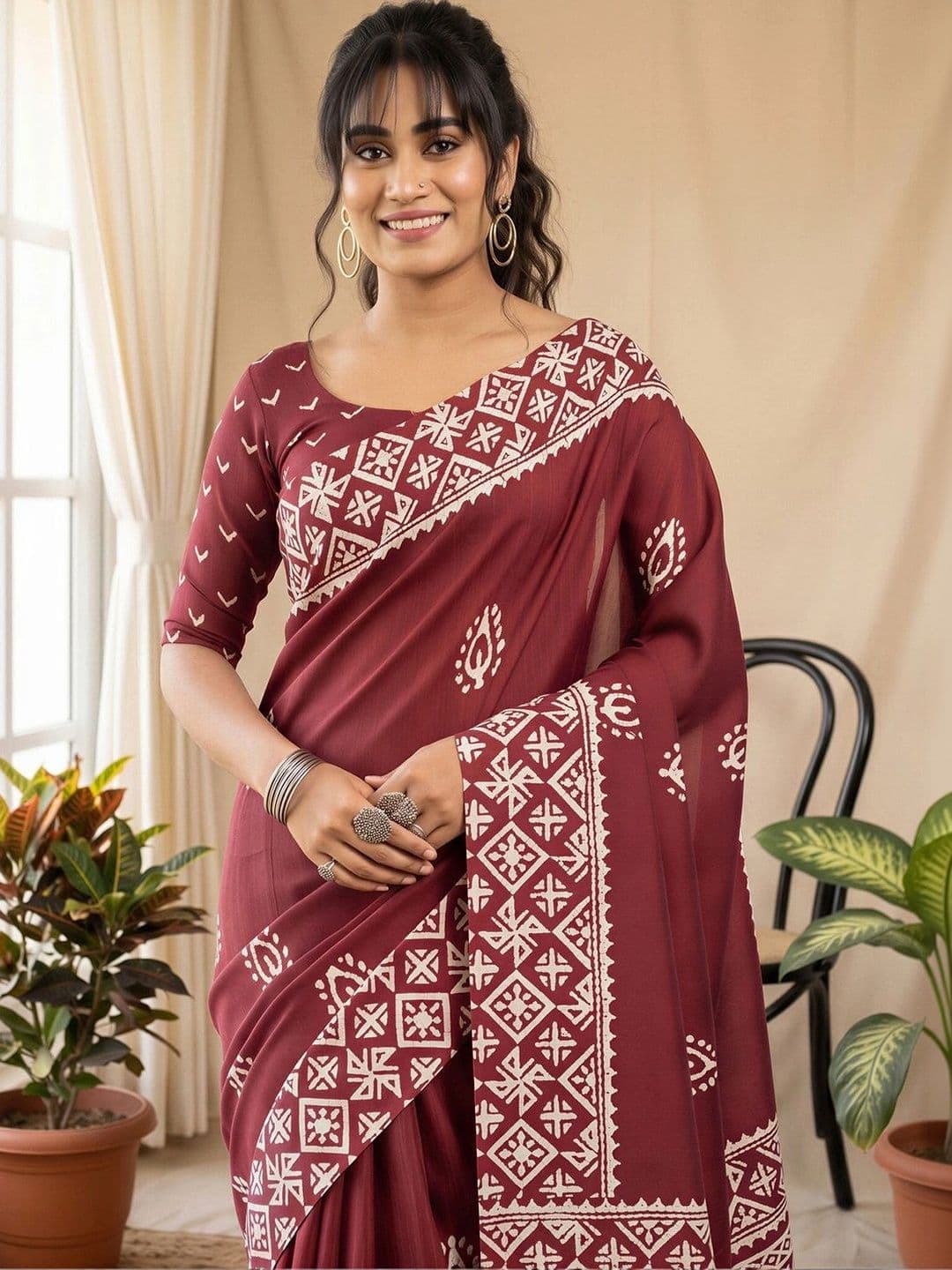 Anouk Batik Designer Block Print Saree thumbnail 3