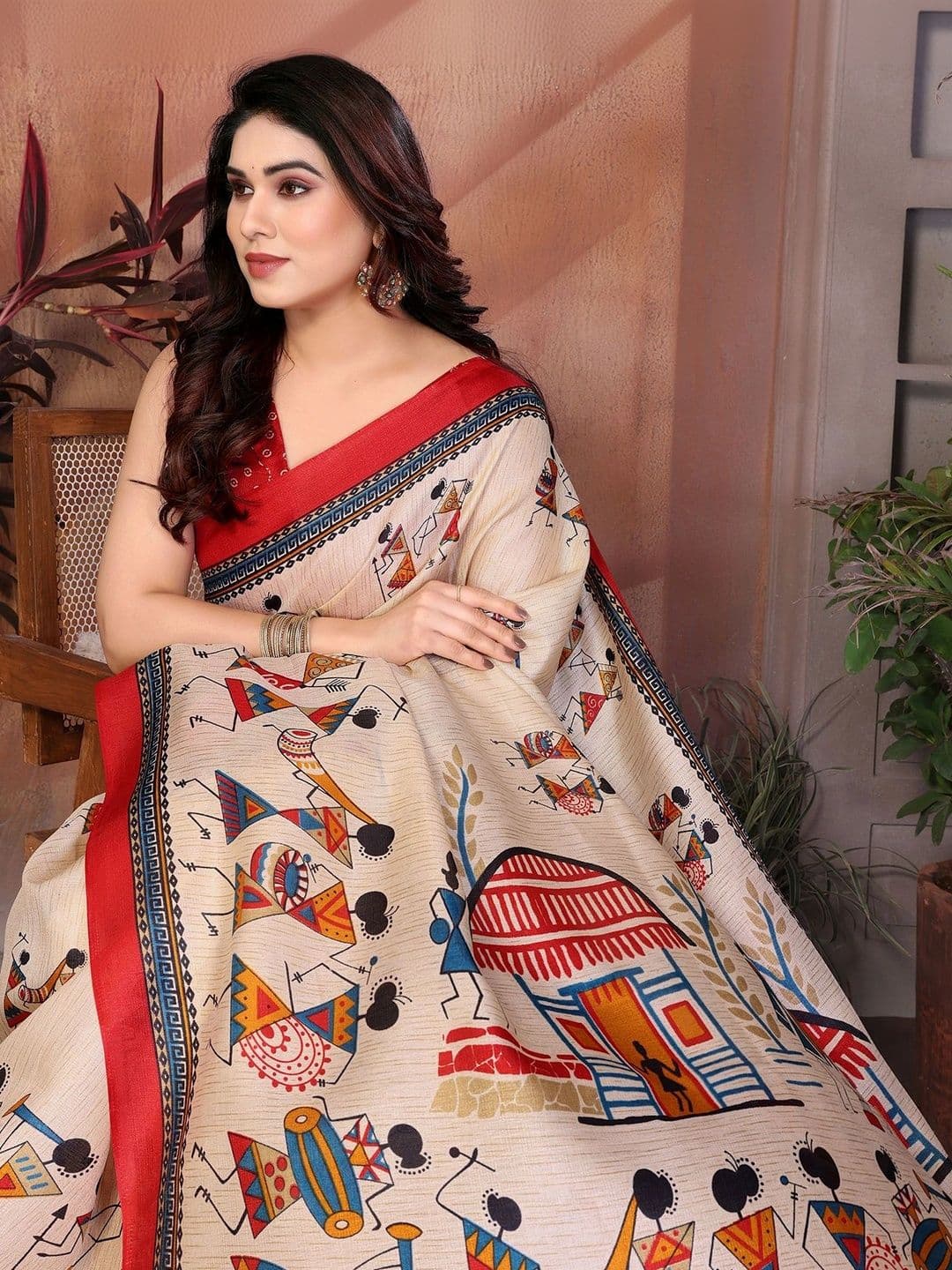 ANIRAV Warli Art Silk Saree thumbnail 2