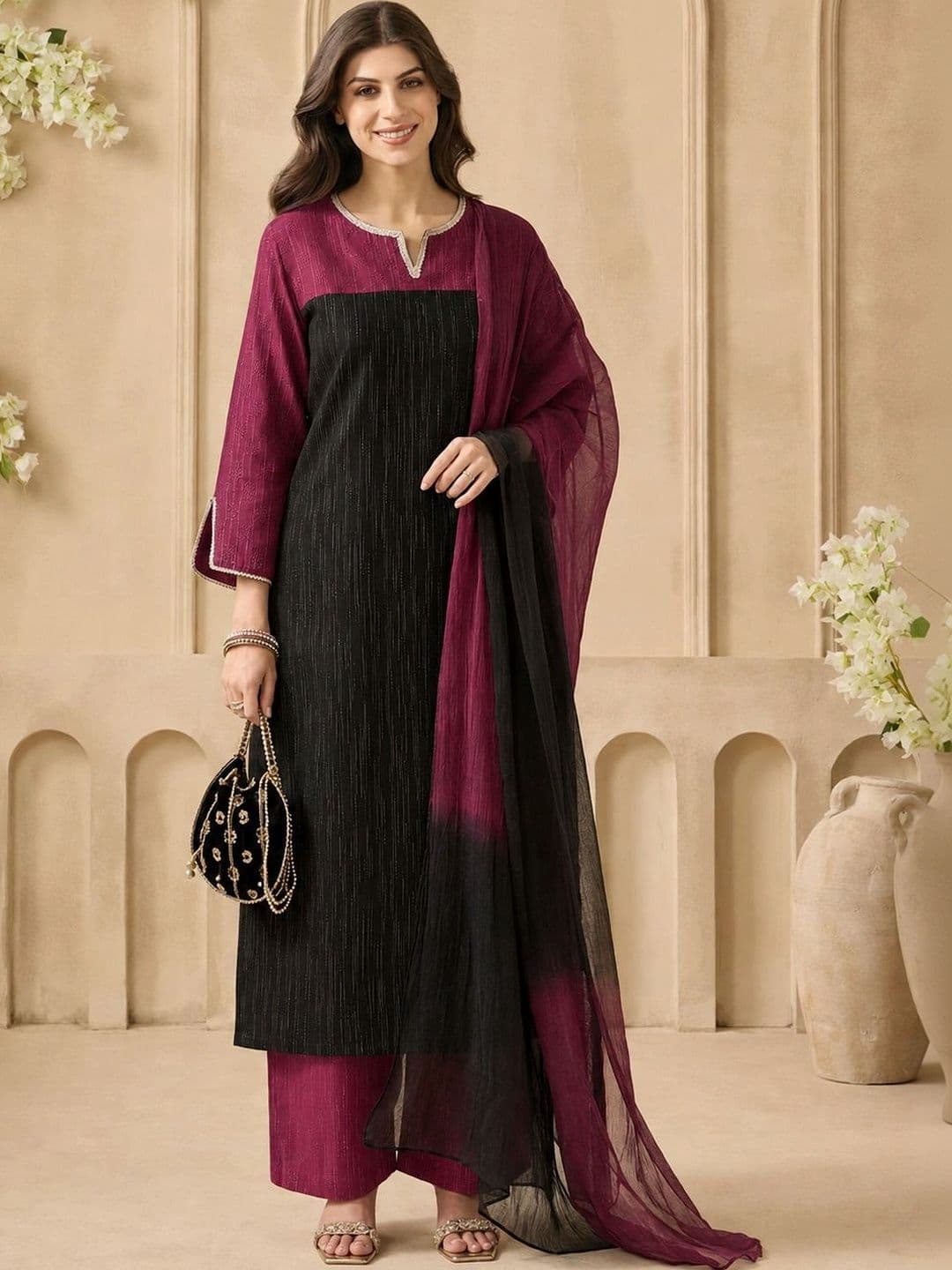 Anouk Women Regular Thread Work Pure Cotton Kurta with Palazzos & With Dupatta thumbnail 4