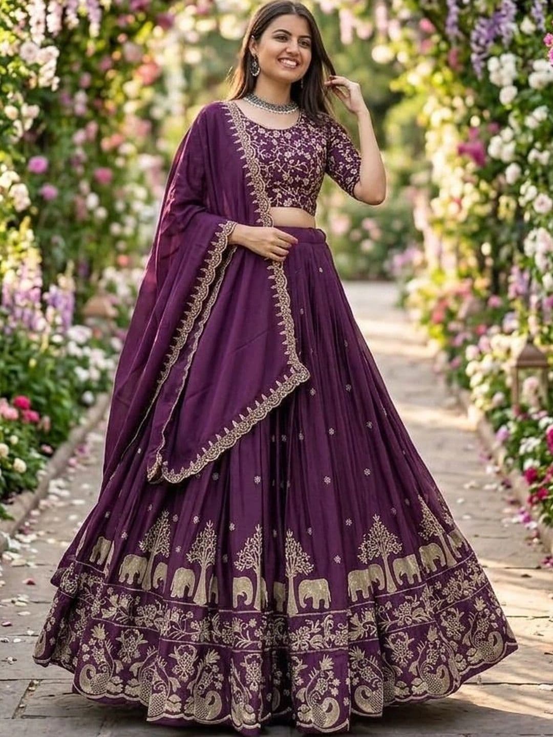 HERE&NOW Embroidered Thread Work Semi-Stitched Lehenga & Blouse With Dupatta thumbnail 3