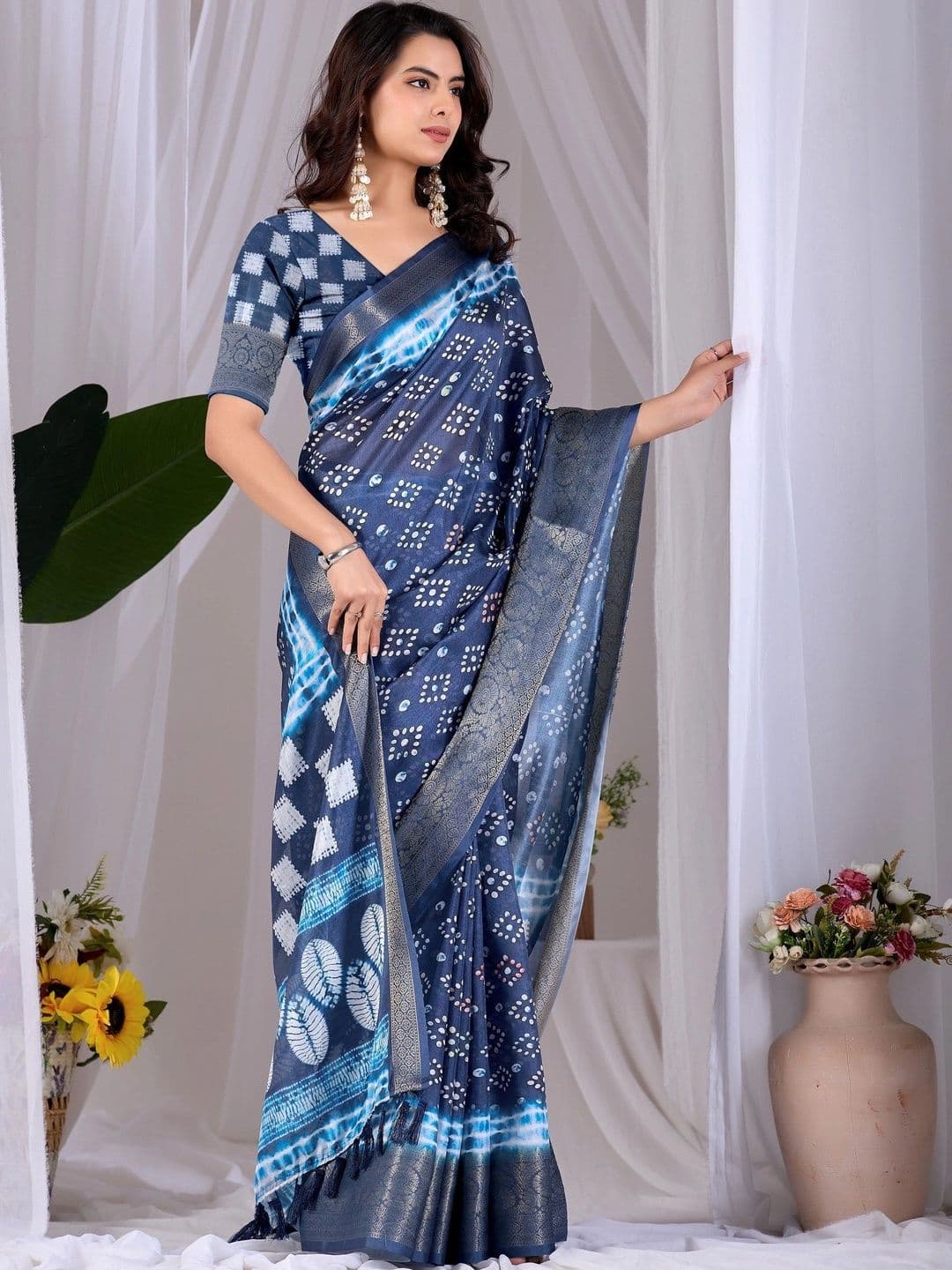 Moda Rapido Tie and Dye Zari Silk Blend Designer Saree thumbnail 2