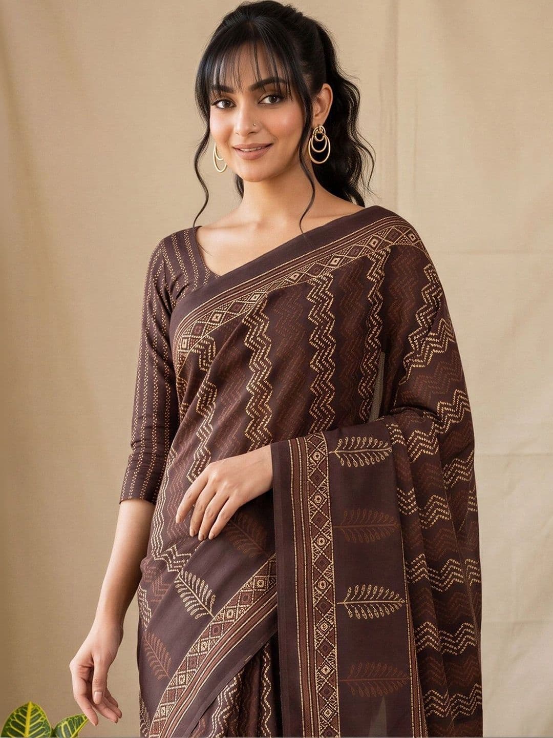 Anouk Batik Silk Blend Designer Block Print Saree thumbnail 6