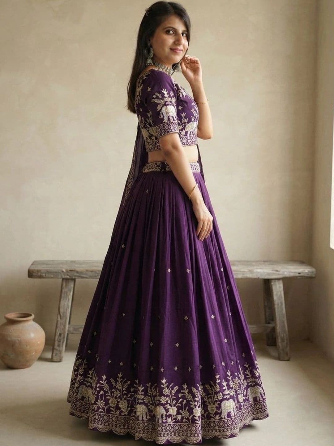 all about you Embroidered Thread Work Semi-Stitched Lehenga & Blouse With Dupatta thumbnail 3