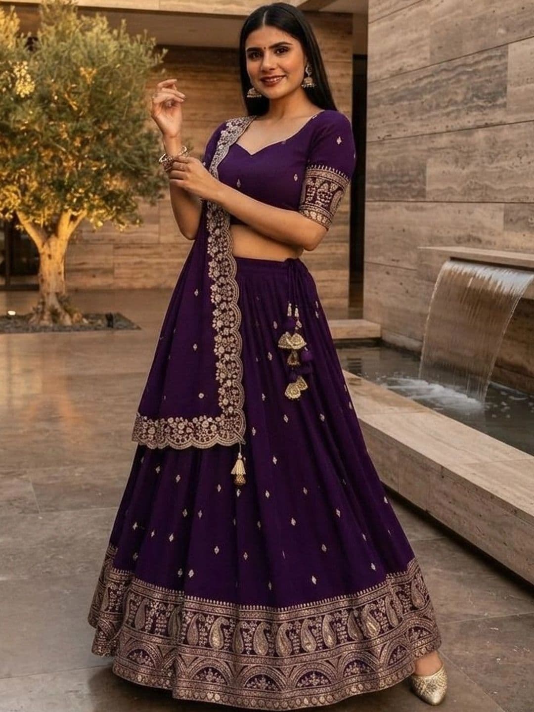 HERE&NOW Women Embroidered Semi-Stitched Lehenga & Blouse With Dupatta thumbnail 4