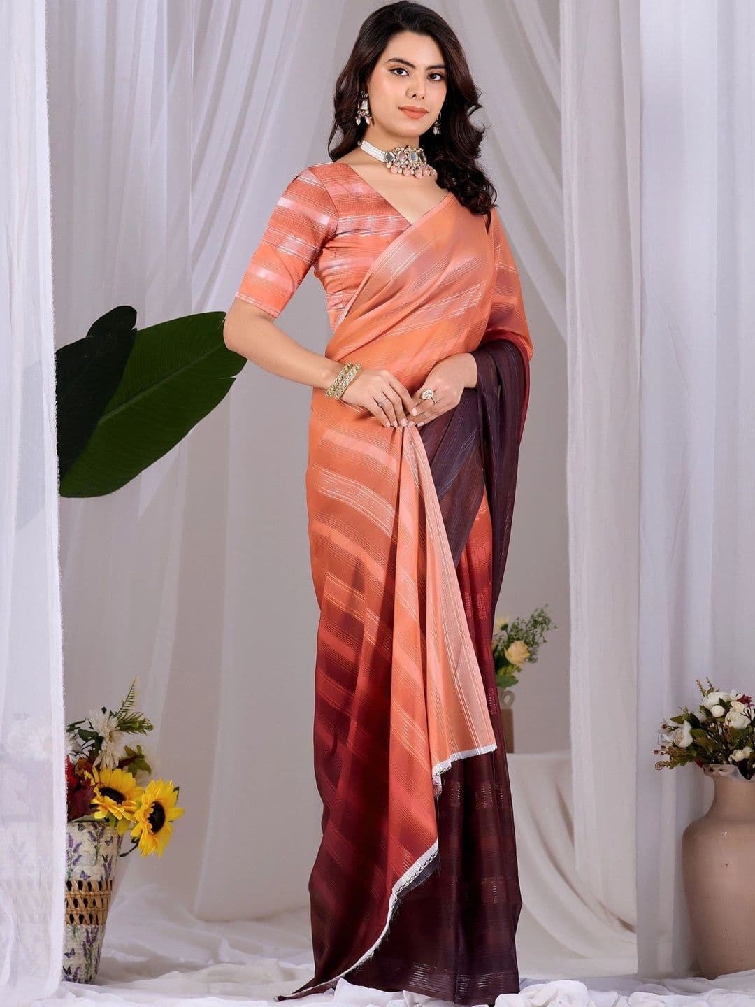 Moda Rapido Striped Poly Georgette Designer Saree thumbnail 3