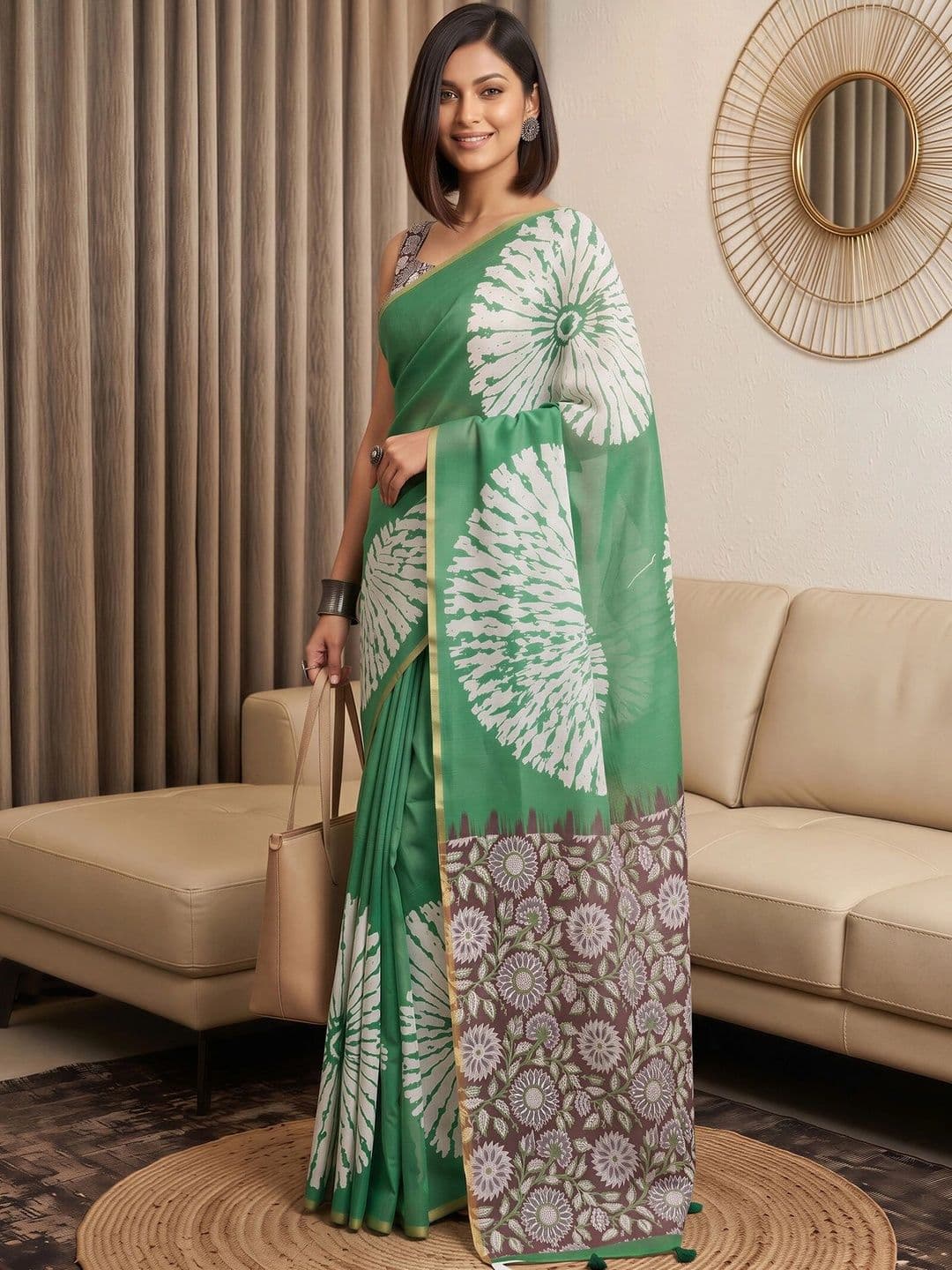 Sangria Tie and Dye Designer Block Print Saree - view 1