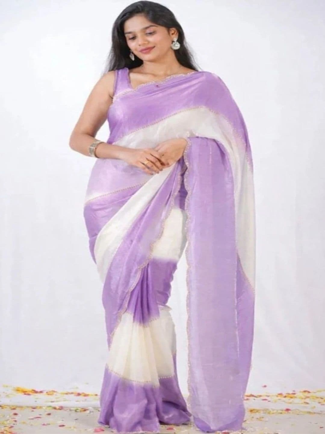 TAGALE Ombre Poly Georgette Chanderi Saree - view 1