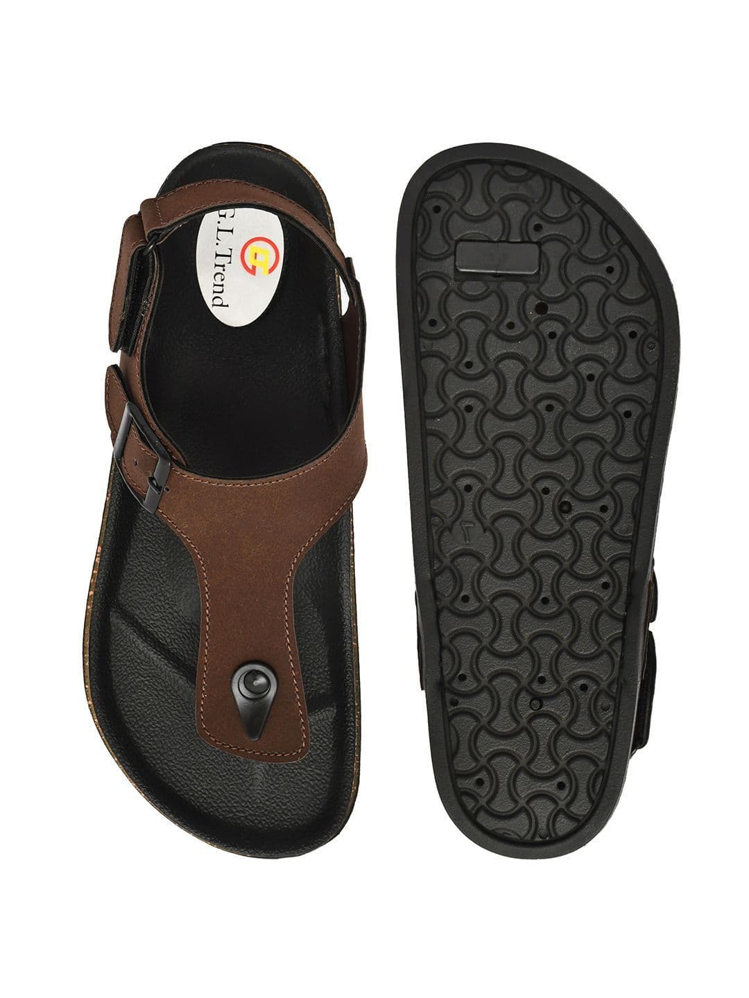 G L Trend Men Casual Iightweight Brown T Strap Velcro Sandals thumbnail 7