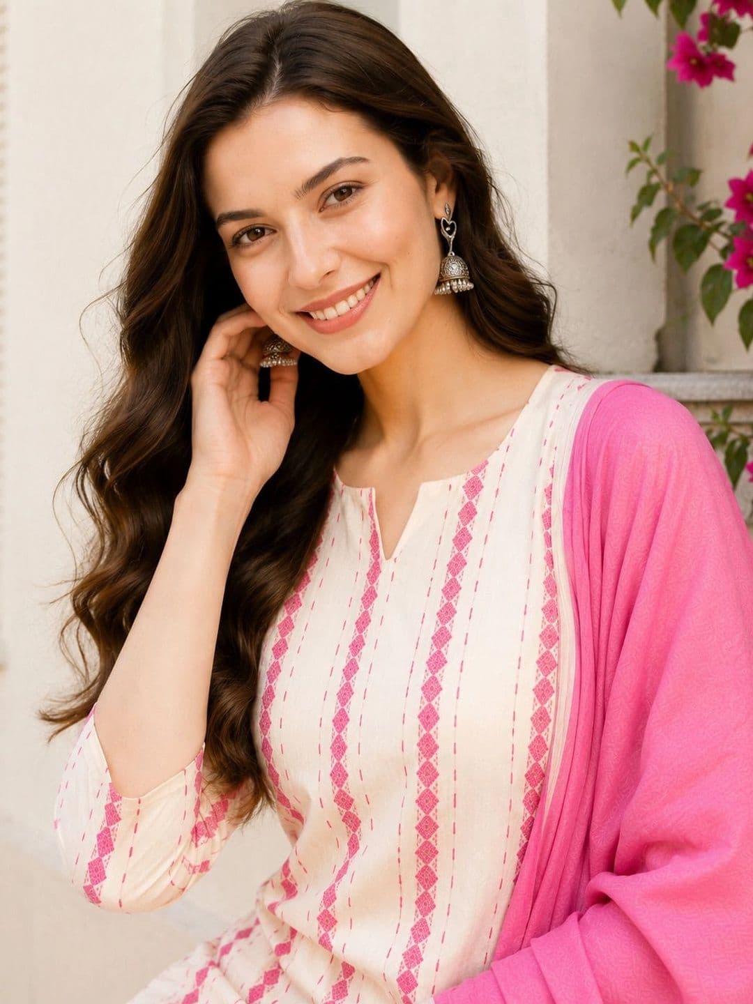 HIVA TRENDZ Women Ethnic Motifs Printed Regular Pure Cotton Kurta with Trousers & With Dupatta thumbnail 5