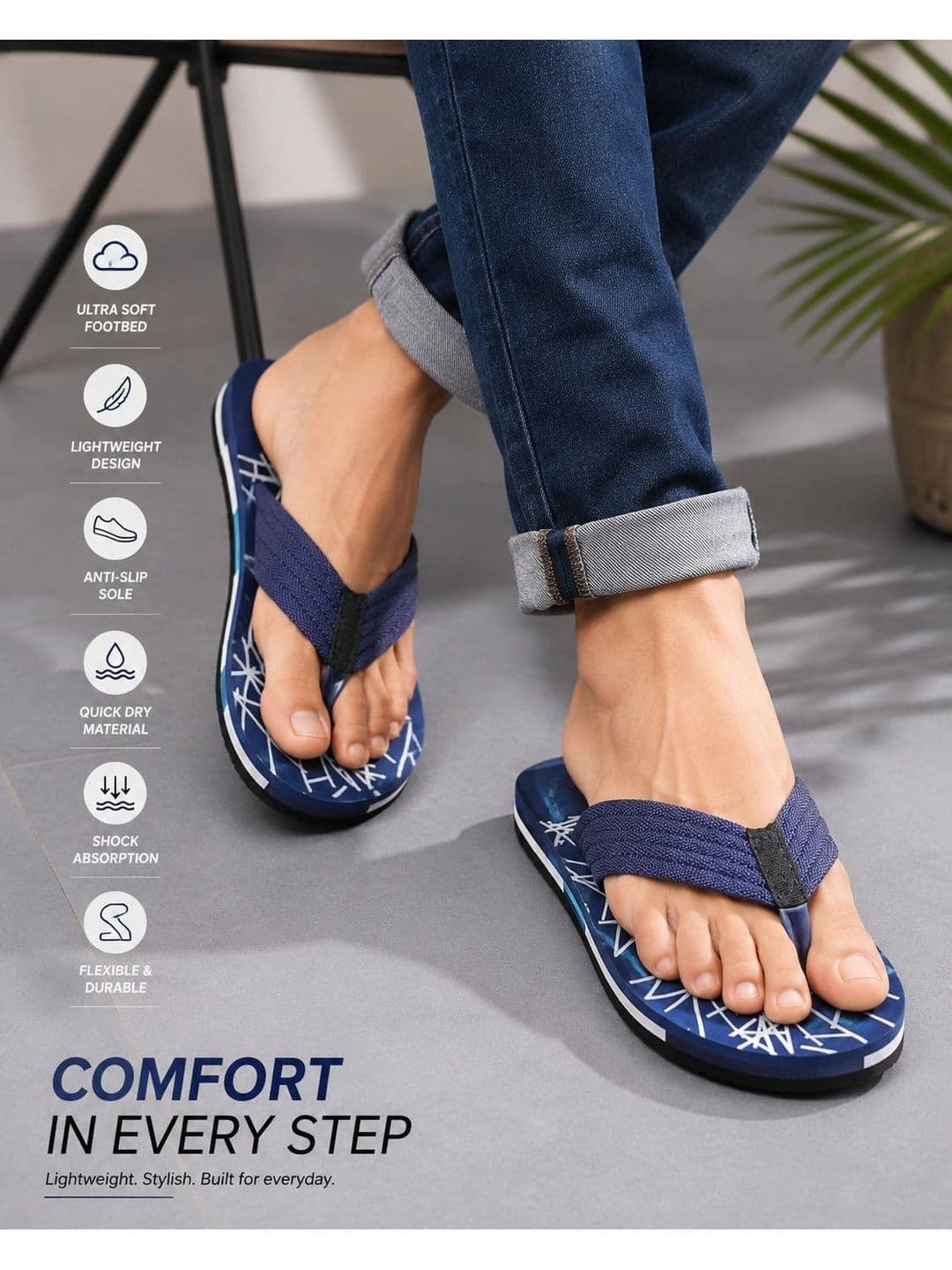ENRIZZ Men Printed Thong Flip-Flops thumbnail 4