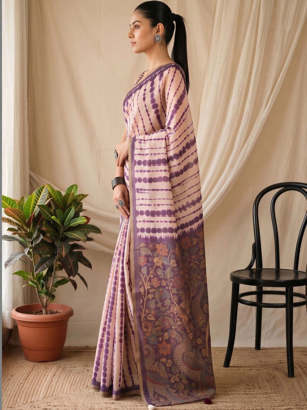 Sangria Tie and Dye Designer Block Print Saree thumbnail 5