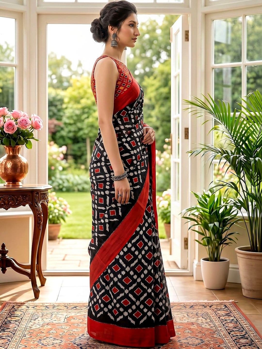 VS MALL Floral Pure Cotton Ikat Saree thumbnail 5