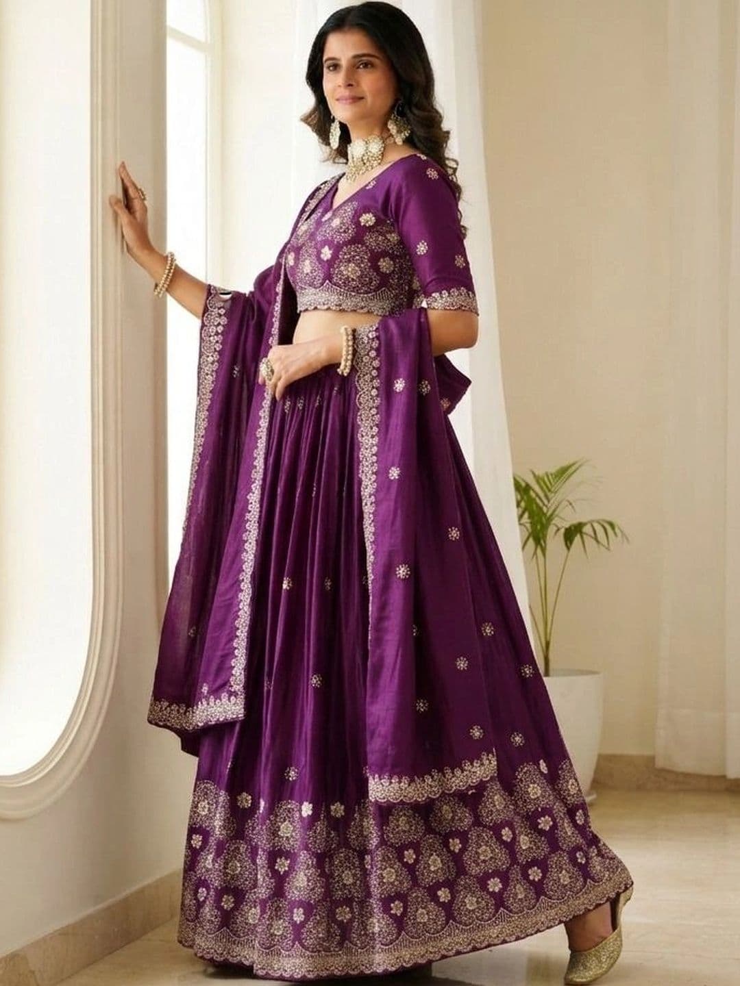 HERE&NOW Embroidered Thread Work Semi-Stitched Lehenga & Blouse With Dupatta thumbnail 3