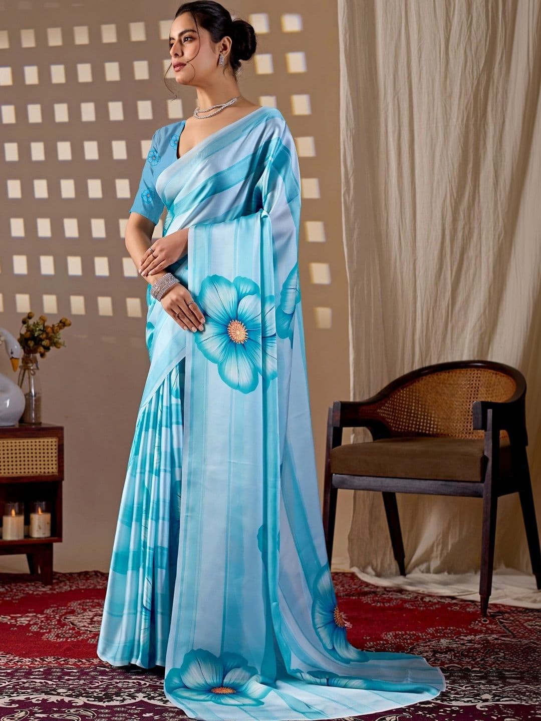 Moda Rapido Floral Satin Designer Saree thumbnail 5