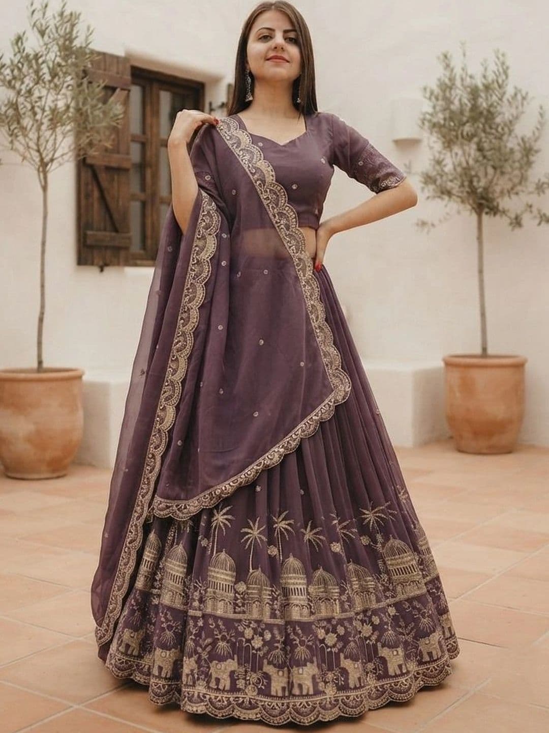 all about you Embroidered Thread Work Semi-Stitched Lehenga & Blouse With Dupatta thumbnail 3