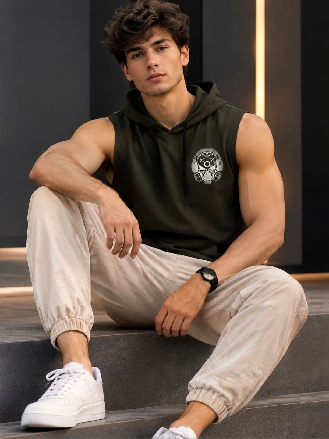 R.Code by The Roadster Life Co. Printed Cotton Blend Gym Vest thumbnail 2