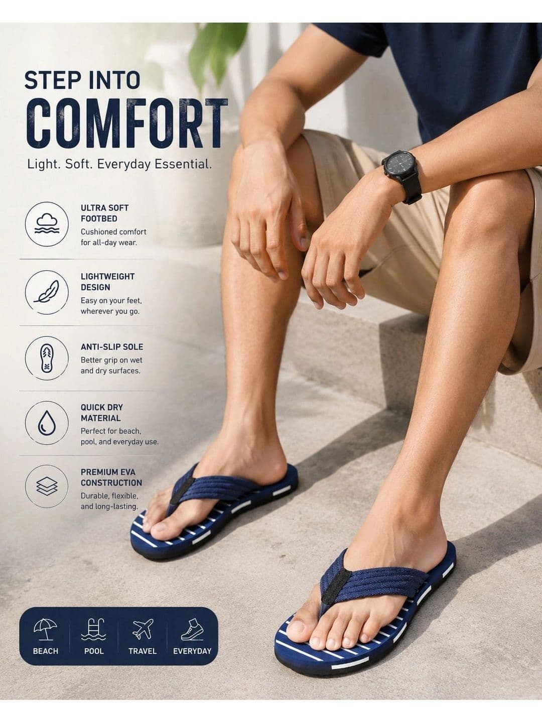 ENRIZZ Men Striped Thong Flip-Flops thumbnail 6
