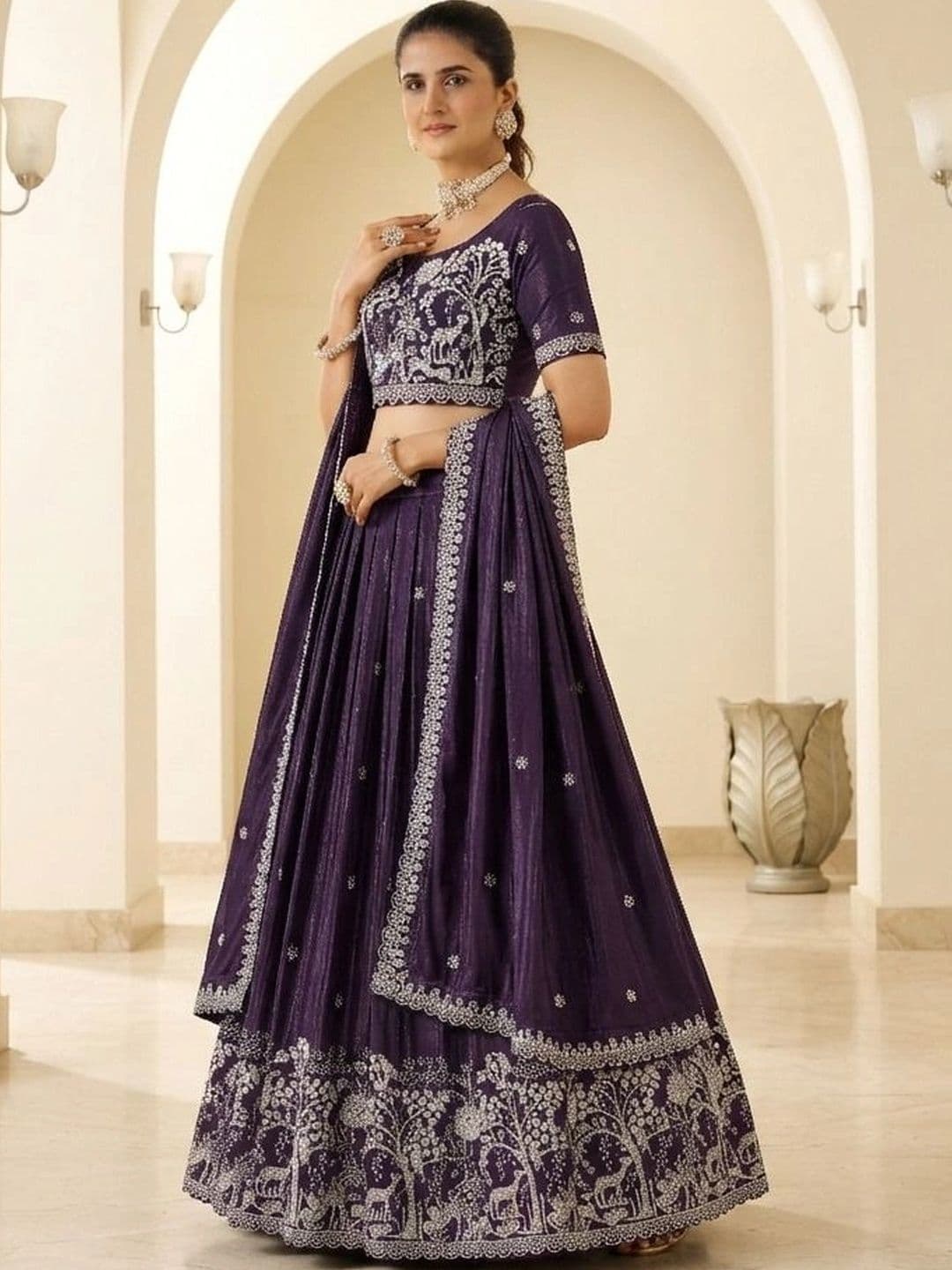 all about you Embroidered Thread Work Semi-Stitched Lehenga & Blouse With Dupatta thumbnail 2