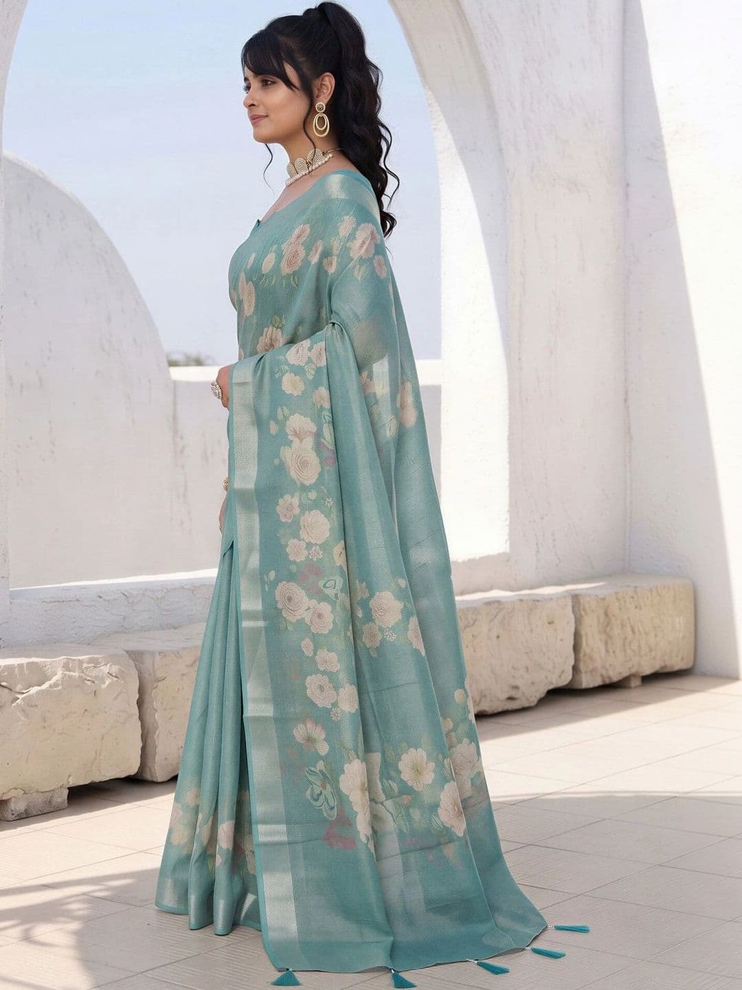 Anouk Floral Silk Cotton Designer Saree thumbnail 4