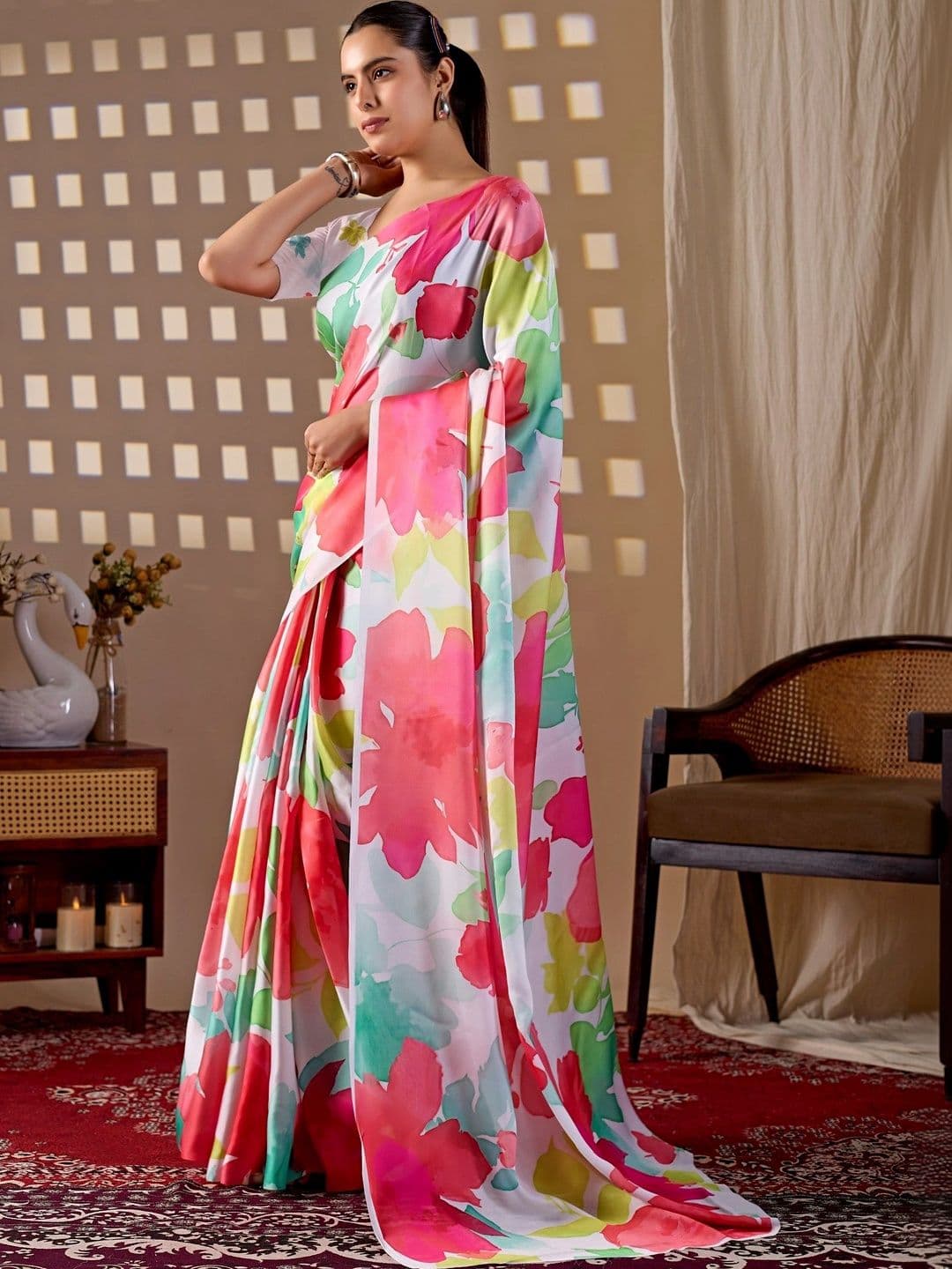 Moda Rapido Floral Satin Fusion Saree thumbnail 4