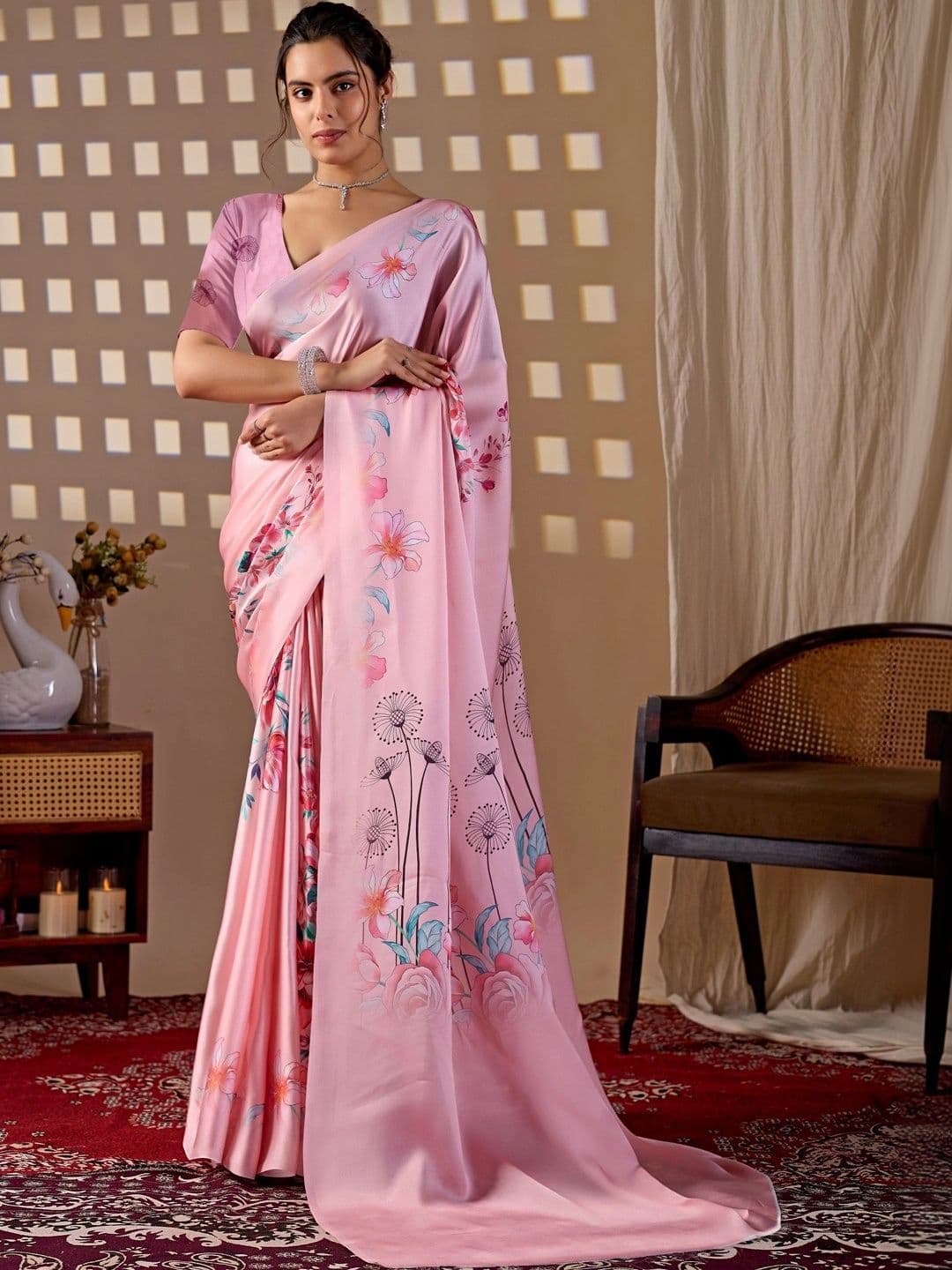 Moda Rapido Floral Satin Designer Saree - view 1