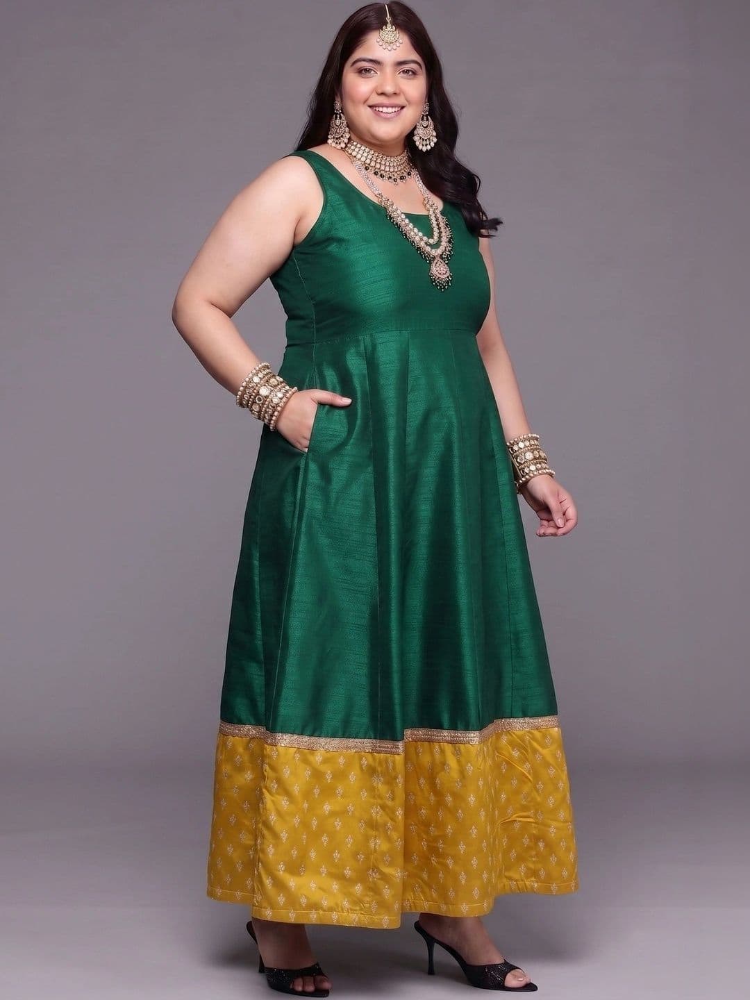 A PLUS BY AHALYAA Printed Round Neck Fit & Flared Ethnic Dresses thumbnail 6