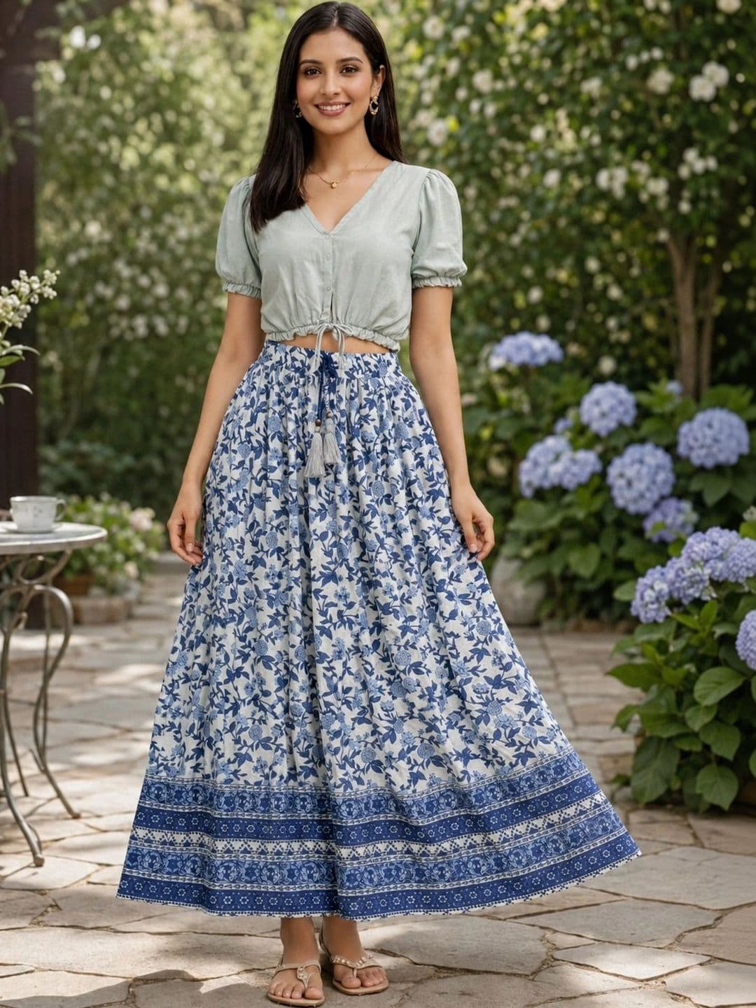 Rabhika Women Crepe Floral Maxi Flared Skirt - view 1