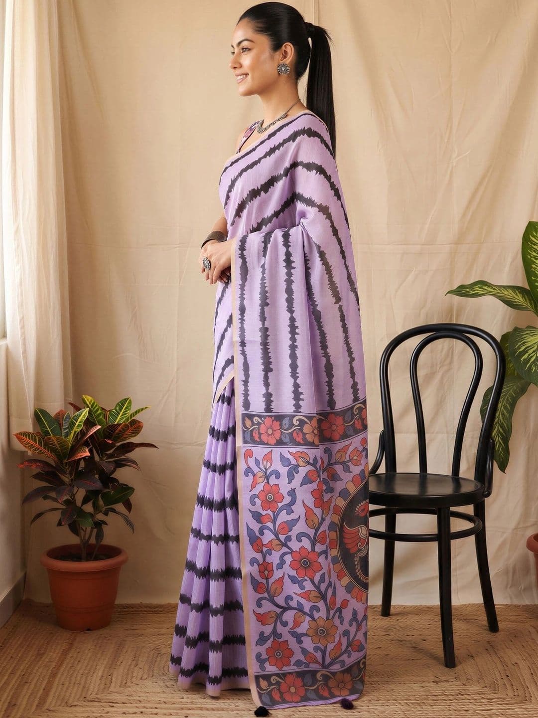 Sangria Kalamkari Designer Block Print Saree thumbnail 7