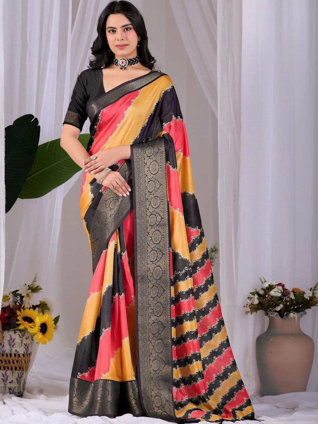 Moda Rapido Striped Zari Silk Blend Designer Saree - view 1