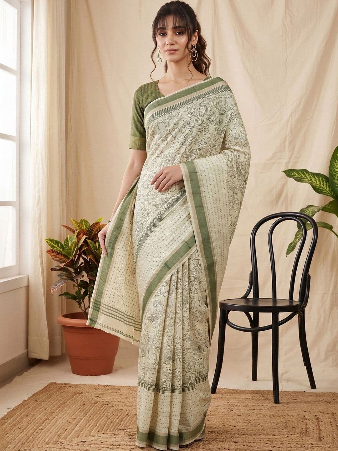 Anouk Striped Silk Cotton Designer Chanderi Saree thumbnail 7
