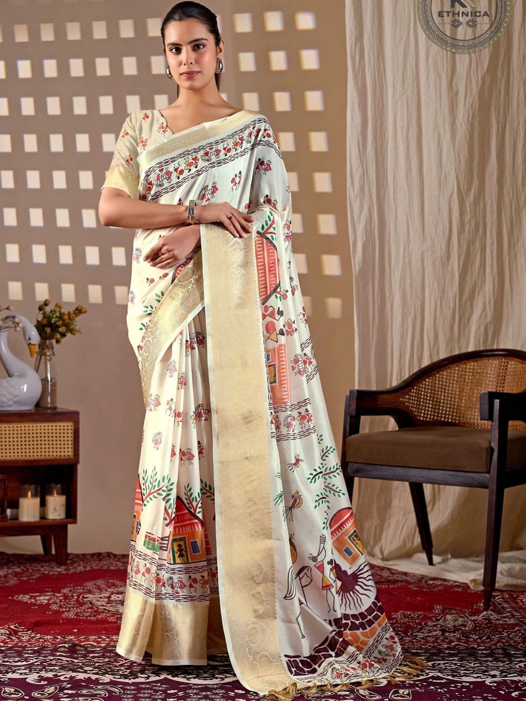 Moda Rapido Warli Zari Silk Blend Designer Saree thumbnail 3