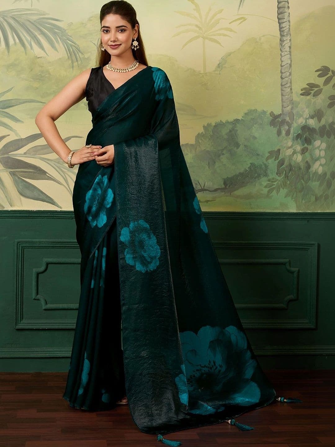 Moda Rapido Floral Satin Designer Saree - view 1