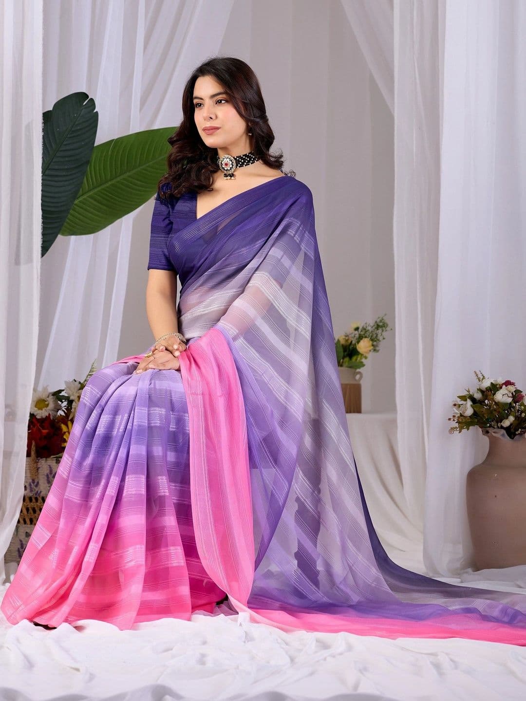 Moda Rapido Ombre Poly Georgette Designer Saree thumbnail 3