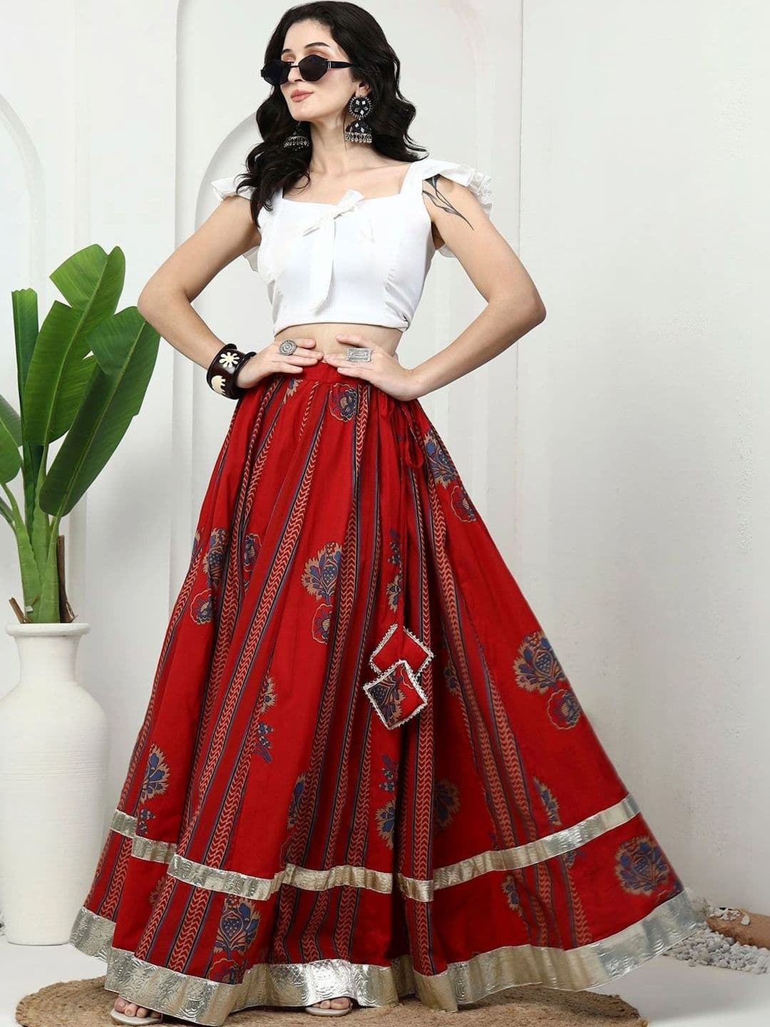 KALINI Women Cotton Cambric Floral Maxi Flared Skirt thumbnail 2