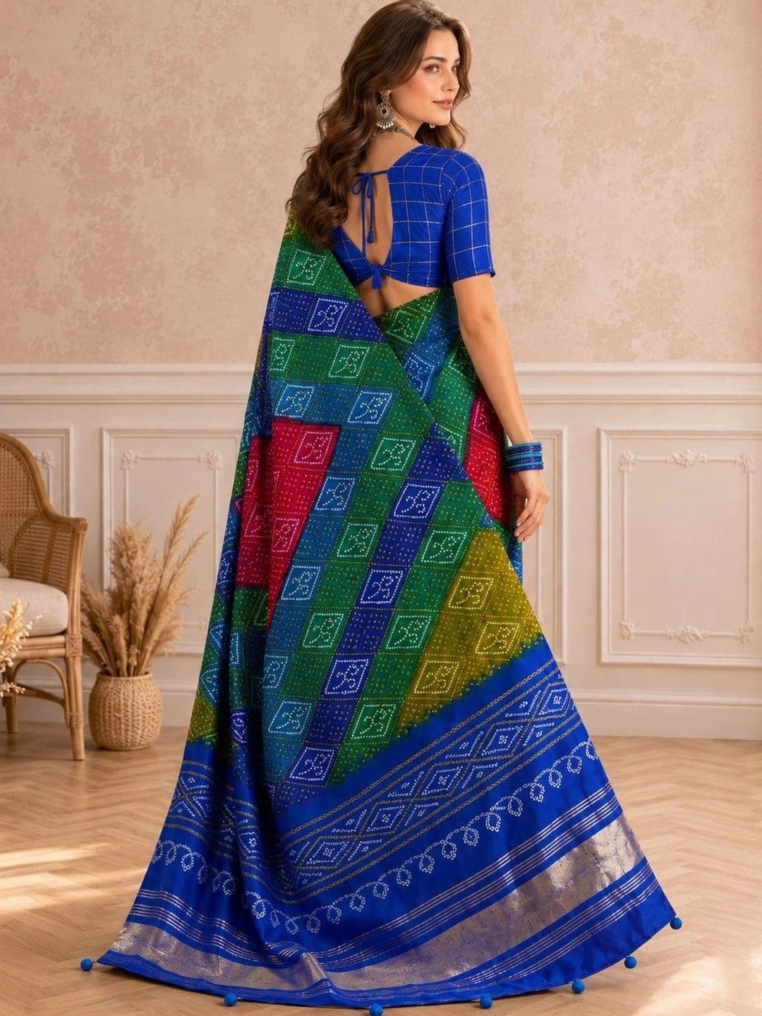 all about you Bandhani Zari Silk Blend Belted Bandhani Saree thumbnail 2