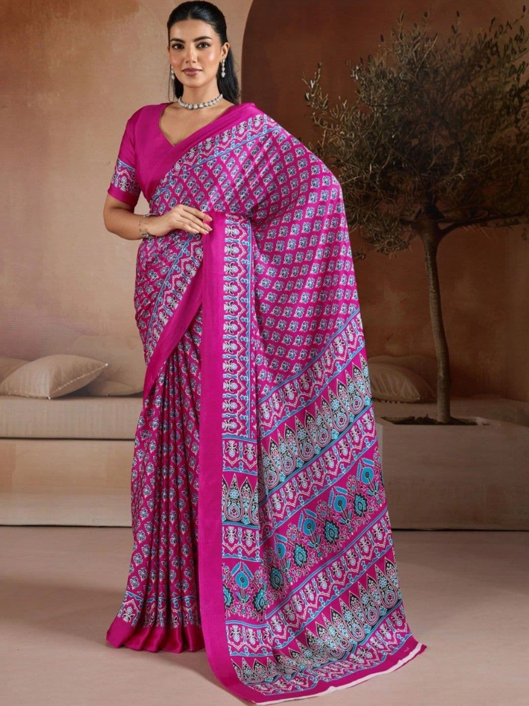 Moda Rapido Ajrak Block Satin Designer Saree - view 1