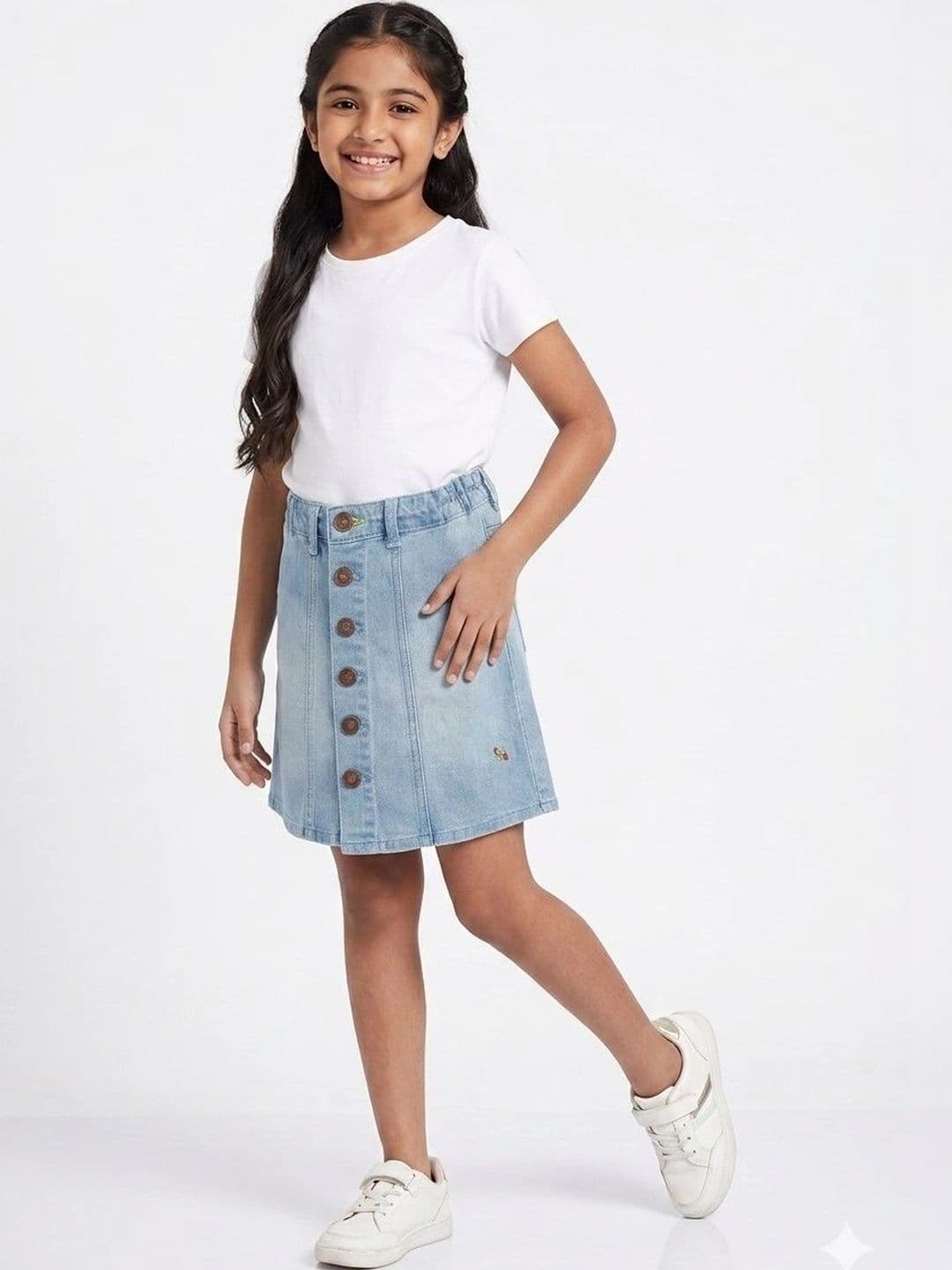 Knit N Knot Girls Denim Indigo Above Knee A-Line Skirt - view 1
