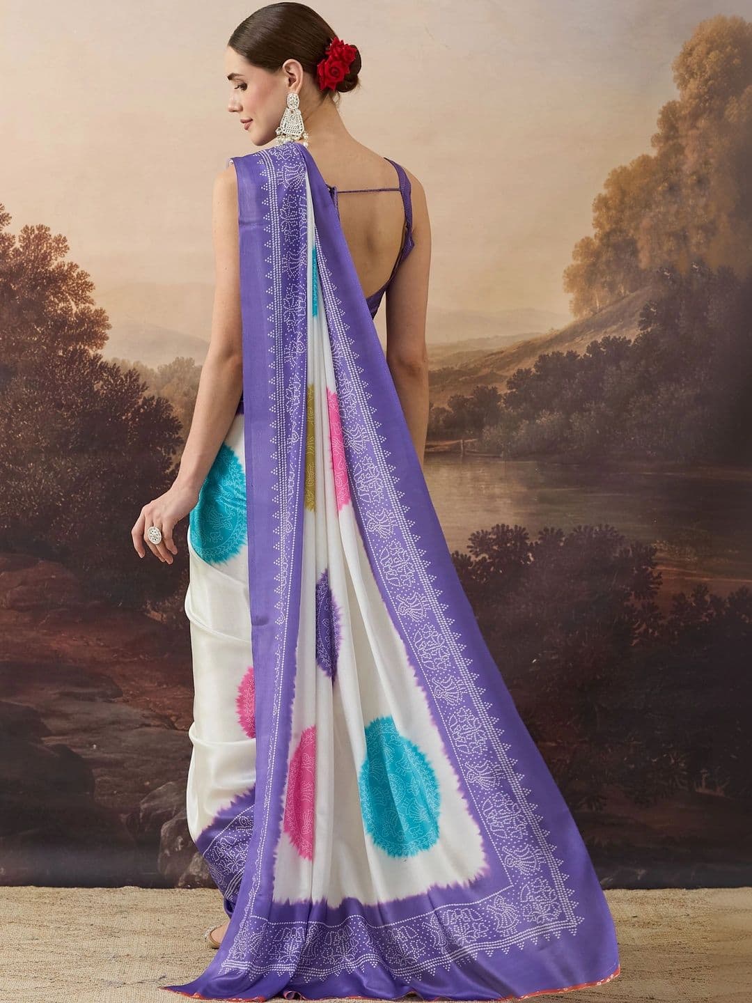 RACHNA Tie and Dye Satin Designer Ikat Saree thumbnail 6