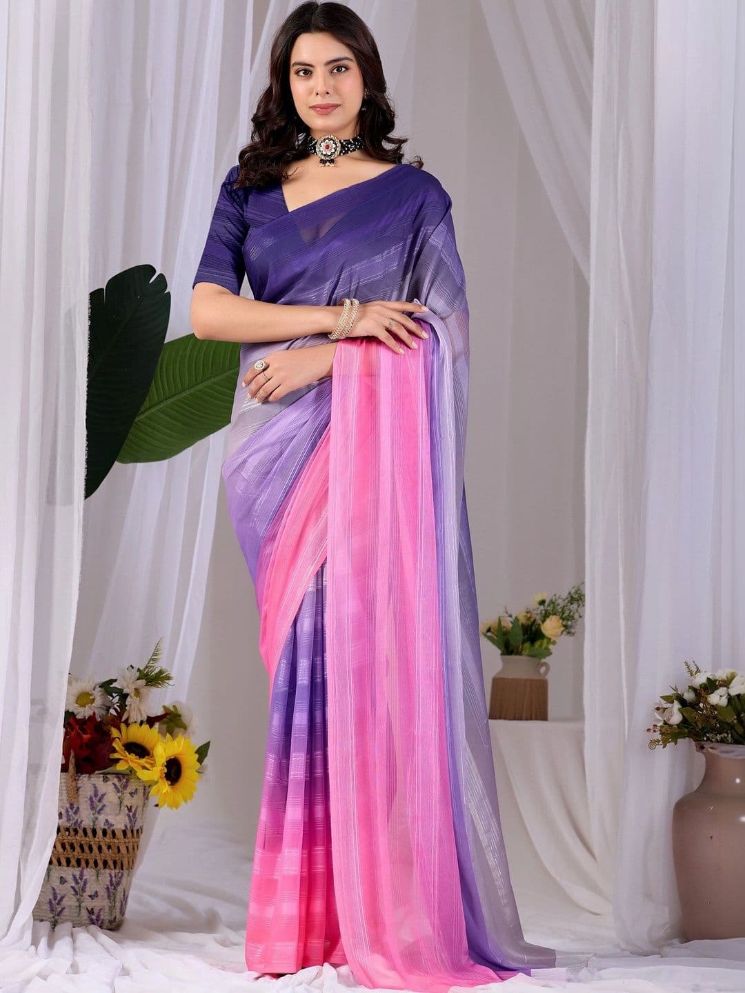 DIVASTRI Ombre Poly Georgette Designer Saree - view 1