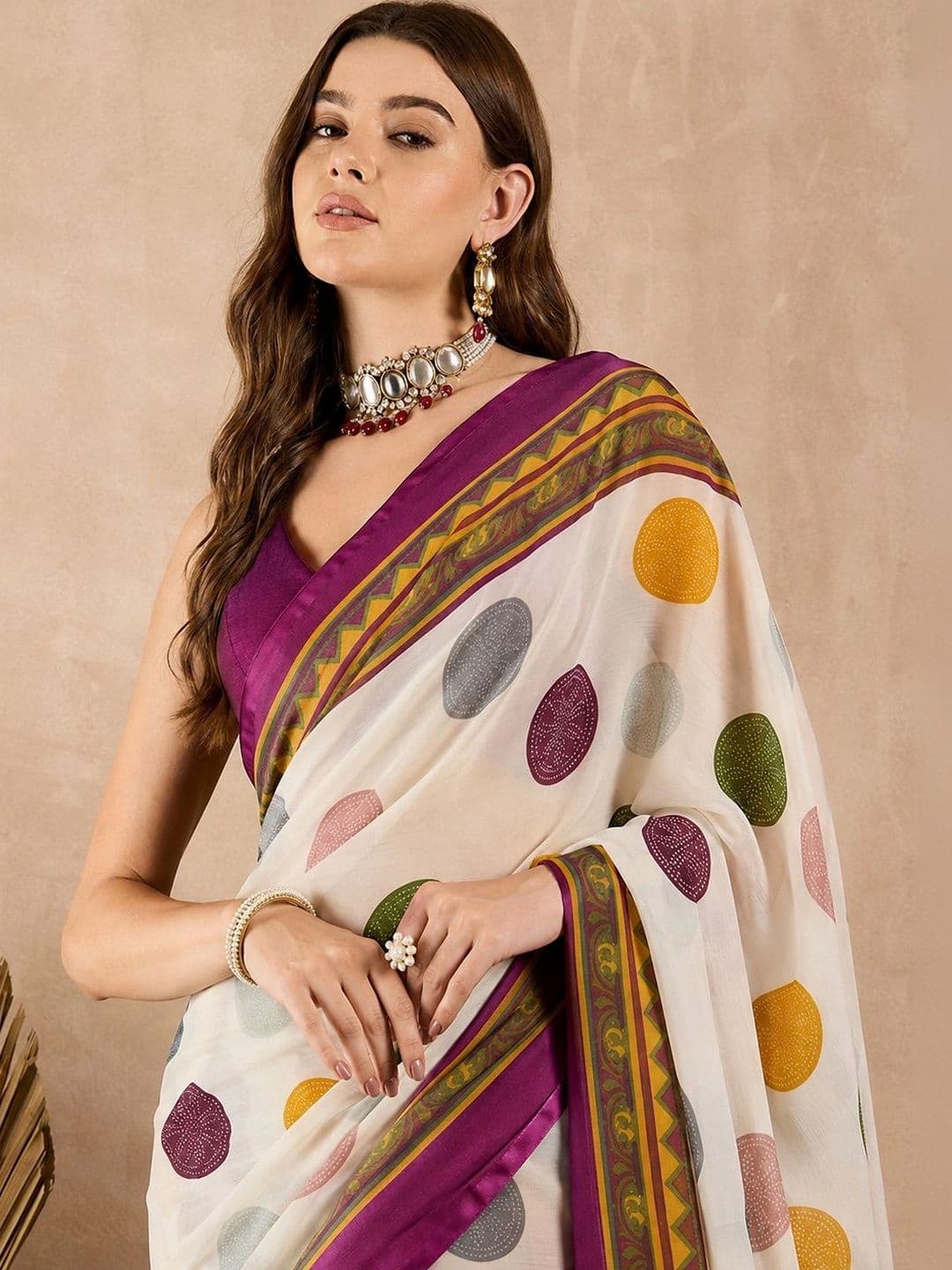 SANJANA  SILK SANJANA SILK Polka Dot Pure Georgette Saree thumbnail 5