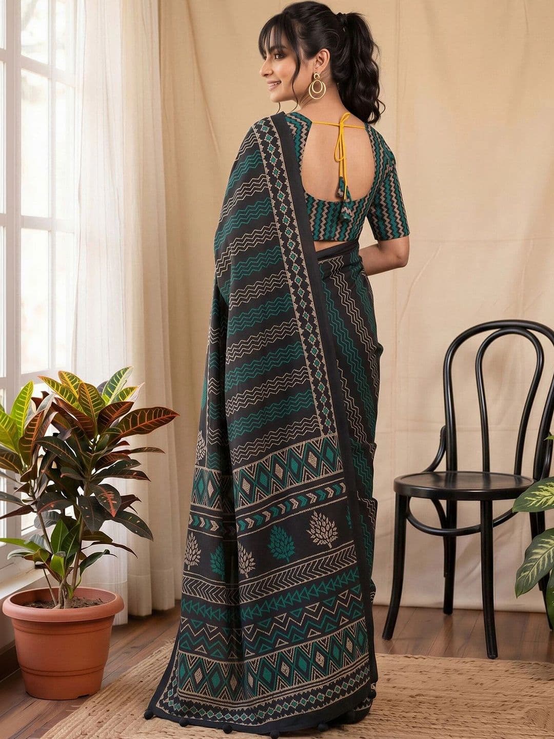 Anouk Batik Silk Blend Designer Block Print Saree thumbnail 2