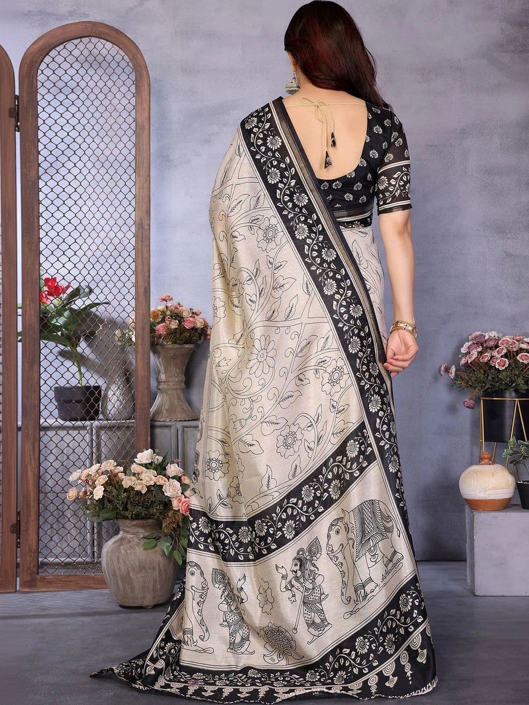 ANIRAV Kalamkari Linen Blend Saree thumbnail 2