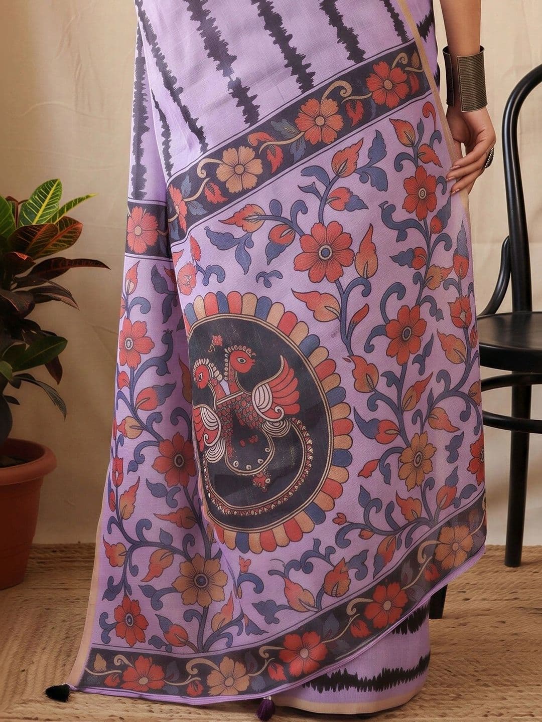 Sangria Kalamkari Designer Block Print Saree thumbnail 5