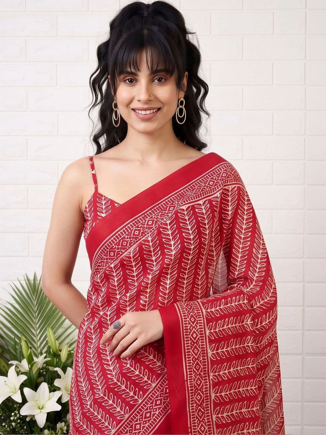 Anouk Women Ethnic Motifs Silk Blend Designer Block Print Saree thumbnail 4